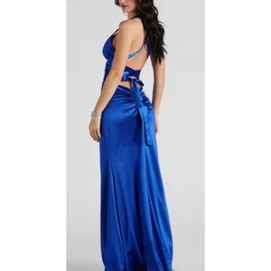 B Darlin Open Back Satin Royal Blue Size 5 Side Slit Maxi Dress NEW‎ thumbnail 2