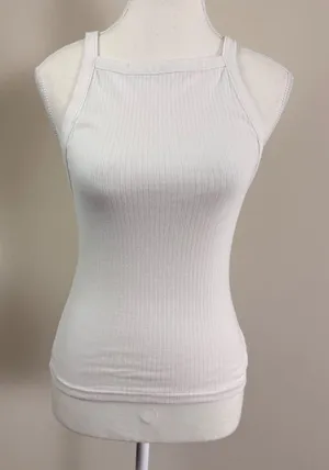 Free People Intimately‎ White Ribbed High Neck Square Neck Tank Top Small thumbnail 1
