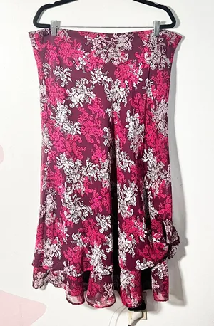 White Stag Vtg Y2k 2000s Midi Skirt Size Large Pink Floral Ruffles Asymmetrical Fairy thumbnail 1