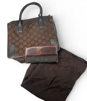 Gucci Set bag Wallet Dust bag brown canvas GG monogram tote Purse Top Handel thumbnail 1