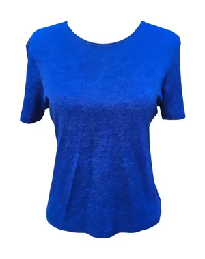 Vintage 10R Blue Knit Top, Short Sleeve Casual T Shirt, Women's Size‎ Small thumbnail 1