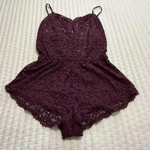 Victoria's Secret Purple Lace Lingerie Lounge Romper Sz S Small thumbnail 1