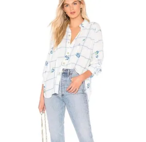 Free People Window to My Heart Floral Plaid Button Down Shirt XS thumbnail 2