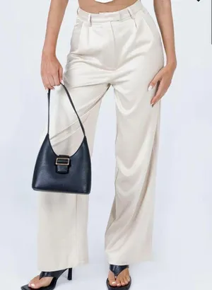 Princess Polly Amalia Pants Trousers Size 6 Tan Khaki Champagne Satin Wide Leg thumbnail 2