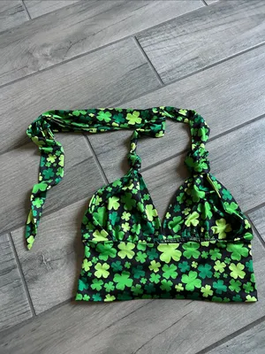 Green Clover Halter Bikini Top Black Size M thumbnail 3