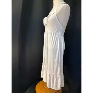 Elan White Halter Dress‎ Ruffle V-Neck Empire Waist Tiered Hem MD-522 Large thumbnail 4