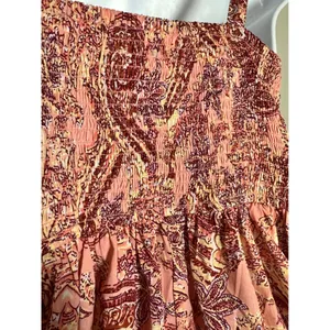BOG Collective Paisley Print Tiered‎ Mini Dress Tie Shoulder Pink XS thumbnail 5