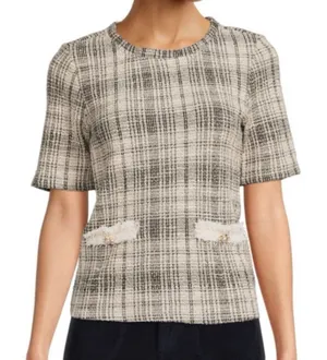 Designer Lea & Viola Tweed Top with Pearl Details Size Small Retail 110$ NWT thumbnail 1