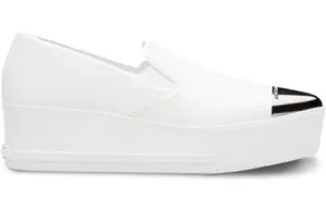 Miu Miu White Metallic Cap-Toe Leather Platform Sneakers Size 37.5 thumbnail 1