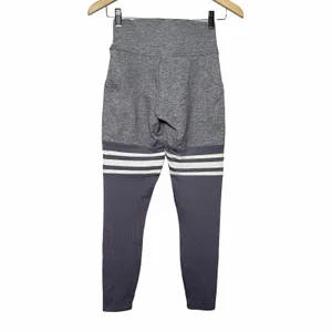 Bombshell Sportswear Perform Thigh High Leggings Women M Gray Stripe Pocket thumbnail 4