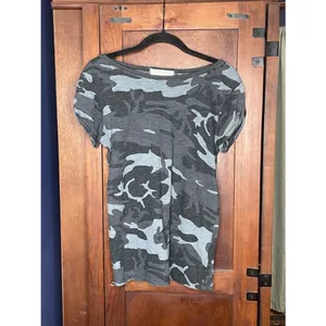 Free People We The Free Womens Camo Clare Tee Top Small Boat Neck Grunge y2K thumbnail 2