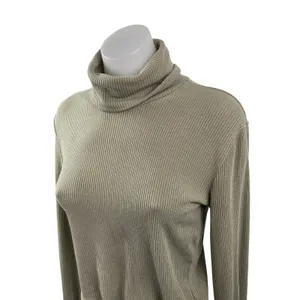 Aritzia Wilfred Free Women's Green Ribbed Long Sleeve Slim Crop Sweater Top XS thumbnail 3