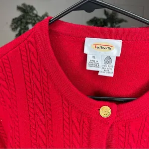 Talbots | women red wool button down sweater gold buttons thumbnail 3