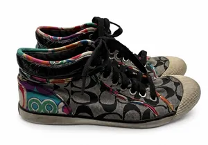 Coach Zoe Poppy Signature High‎ Top Sneakers 7B Black Gray Multi Monogram Y2K thumbnail 1