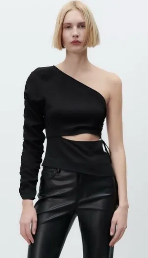 Zara Black Off The Shoulder Top XS New With Tags thumbnail 1