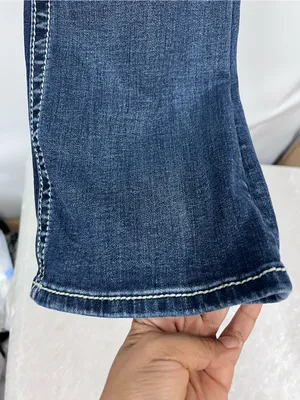 Miss Me Women's Dark Blue sequin Embroidered pockets mid rise Bootcut Jeans 31 thumbnail 14