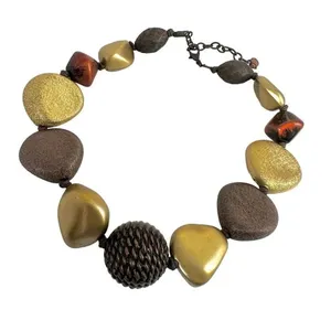 JS gold tone and brown chunky choker necklace thumbnail 11