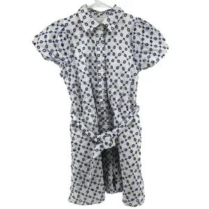 Alexis Target Dot Tulip Sleeve Embroidered Shirtdress Eyelet Belted White Blue thumbnail 2