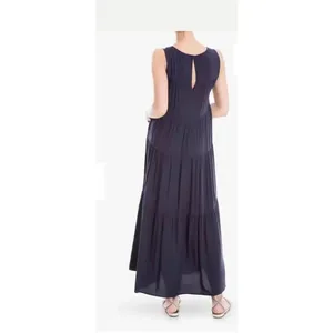 Max Studio Sleeveless Tiered Maxi Navy Pockets Bohemian Festival Dress SZ S thumbnail 2