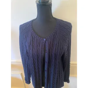 L.L. Bean Women's Cable Knit Vintage Cardigan Sweater Cotton Button Up thumbnail 2