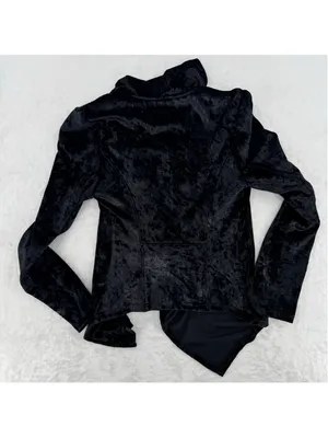 Black Velvet Shirt Asymmetric Zipper Front Peplum Back Draped Neck BlankNYC Sz S thumbnail 3