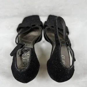 Franco‎ Sarto Womens Black Shimmer Square Toe Flare Heel Ankle Strap Sandals 8M thumbnail 8