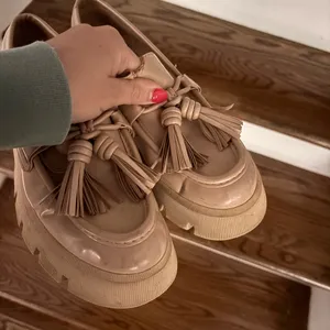 Zara Chunky Tassel Loafer Flats in Beige thumbnail 4
