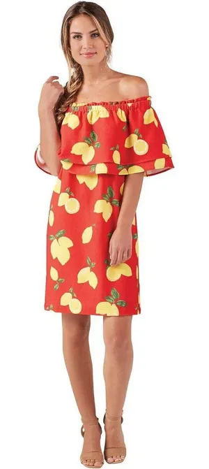 NWT Mud Pie Womens Pippa Off The Shoulder Dress Red S thumbnail 1