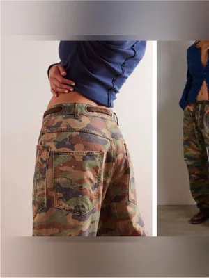 NWOT Free People We The Free Moxie Printed Low-Slung Barrel Jeans Green Camo 29 thumbnail 10