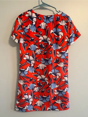 J. Crew Red Dress‎ with Blue & White Floral Accents women's size 00 thumbnail 3