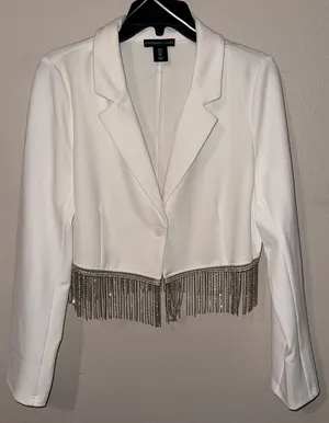 White Fringe Jacket Size L thumbnail 1