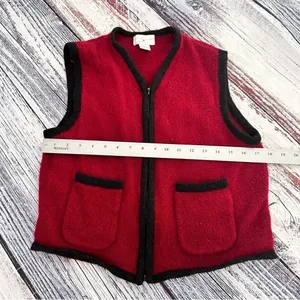 Vintage Christopher & Banks 100% Wool Red/Black Zip Up Vest​​ thumbnail 6