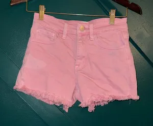 Altar'd State Pastel Pink Frayed Hem Denim Shorts thumbnail 1