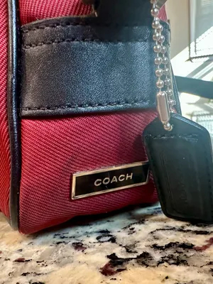Vintage y2k Coach Rare Red Nylon Leather Trim Shoulder Bag with Zipper pockets thumbnail 7