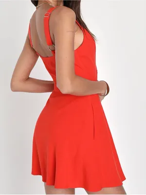 Lulus Sunny Personality Red Orange Button-Up Mini Dress With Pockets thumbnail 2