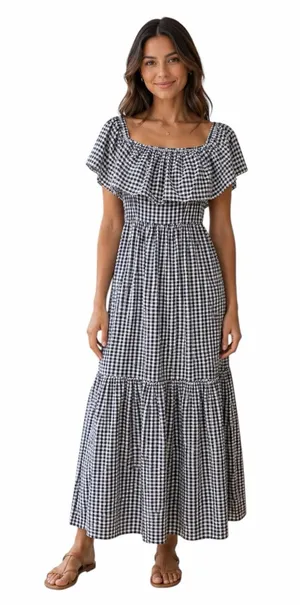 Chelsea 28 Gingham Off Shoulder Maxi Dress Women’s Size 4 Cottagecore NWT Ruffle thumbnail 1