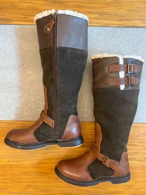 Pajar Knee High Buckle Boots Brown Leather Suede Cozy Winter Boots Size 8-8.5 thumbnail 3