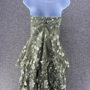 Fairy Floral Fantasy Midi Dress 2 Corsette Back Dusty Sage Embroidery Tulle thumbnail 3