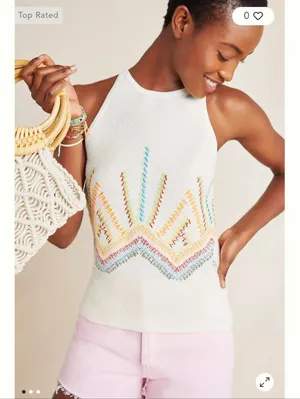 Anthropologie Sunrise Embroidered Sweater Tank Knit Small thumbnail 2