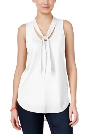 NWT Almost Famous Juniors Sleeveless Tie-Neck Tank Blouse Top White M thumbnail 1