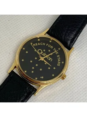 Vintage Quinton "Reach for the stars” gold tone watch 31mm quartz black running thumbnail 2