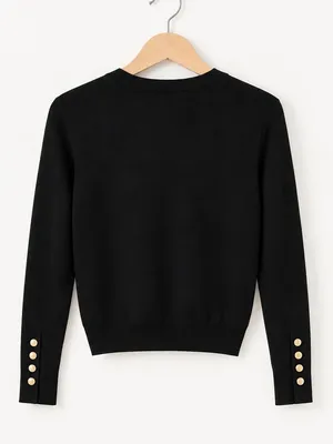 ZARA Black Classic Knit Cardigan Metallic Gold Snap Button V-Neck Sweater Small thumbnail 5