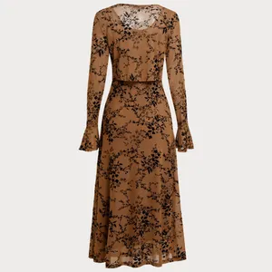 Rihoas Brown Floral Two-piece Midi Dress thumbnail 6