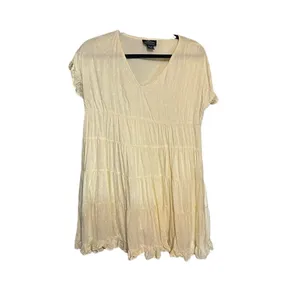 Angie womens Swiss‎ Dot pale yellow tiered baby doll flowy dress sz S thumbnail 2