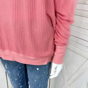 Free People Santa Clara Thermal‎ Oversized Shirt Coral Pink Orange Medium thumbnail 8