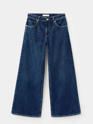 Mango Deep Indigo Wide-Leg Jeans Size 4 100% Cotton thumbnail 4