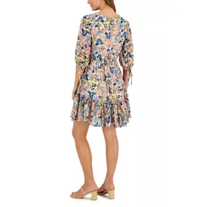 Taylor Womens Floral Vneck Ruched Ruffle Tiered Dress sz 10 Boho Cottage Dainty thumbnail 5