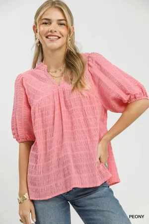Umgee‎ Textured Puff Sleeve Blouse - Medium thumbnail 1
