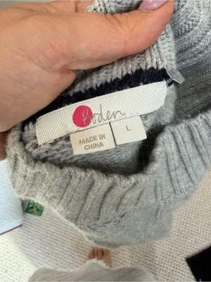 Boden Cable Knit Turtleneck Sweater Gray Large thumbnail 5