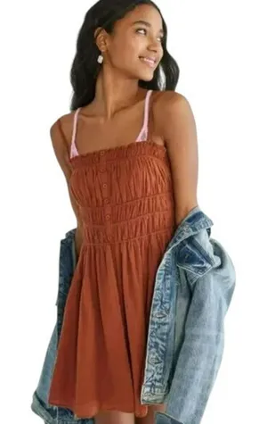 Aeropostale Cinnamon Smocked Cotton Mini Dress XL • Boho Summer Beachy Vacation thumbnail 1